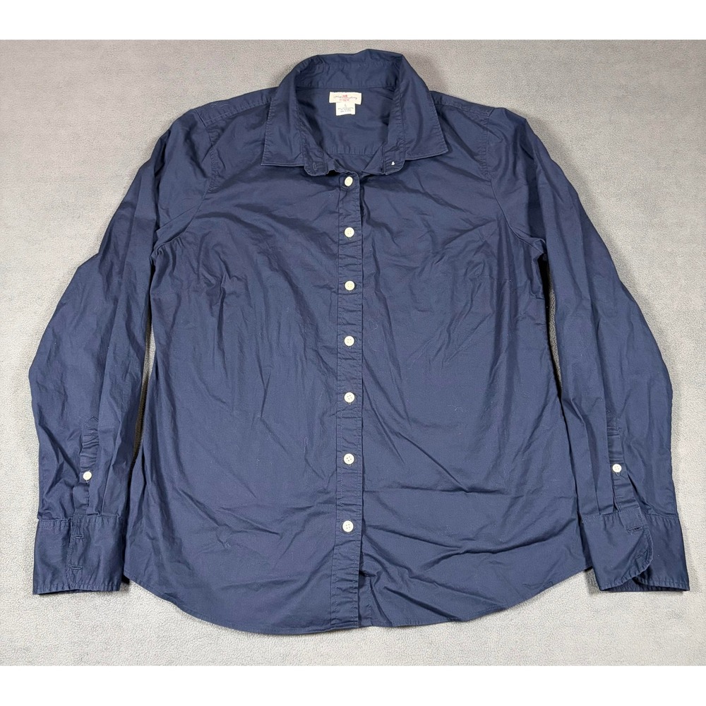 J.Crew Haberdashery Button Up Womens Large Navy Blue Stretch Cotton Shirt 66410